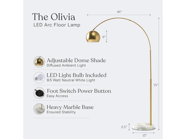 Brightech Olivia Floor Lamp, Arc Lamp for Living Rooms, Standing Lamp with LED Light Bulbs for Bedroom Reading, Great Living Room Décor, Tall Lamp...