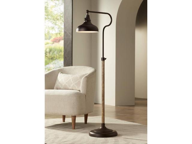 Franklin Iron Works Ferris Industrial Rustic Farmhouse Adjustable Pharmacy Floor Lamp Downbridge 57' Tall Bronze Faux Wood Grain Metal Brown Shade...