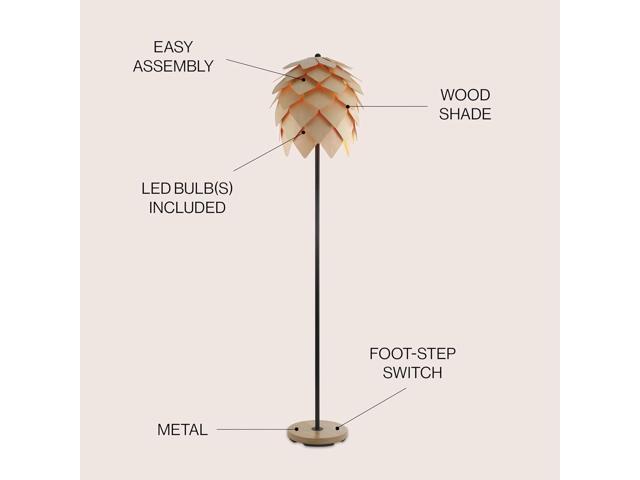 JONATHAN Y JYL6124A Simon 63' Pinecone Wood/Metal LED Floor Lamp, Contemporary, Modern, Organic, Office, Bedroom, Living Room, Family Room, Dining...
