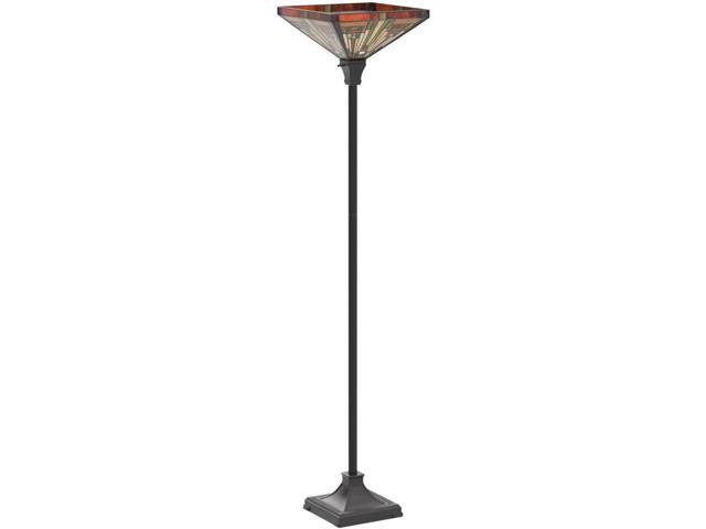 Capulina Tiffany Torchiere Floor Lamp, 70 Inches Tall Industrial Blackish Bronze Pole Amber Brown Antique Style Stained Glass Torch Standing Light...
