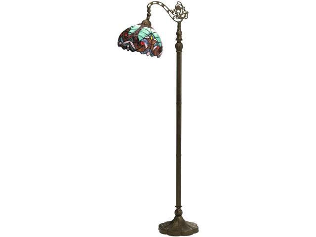 WERFACTORY Tiffany Floor Lamp Green Liaison Stained Glass Arched Lamp 12X18X64 Inches Gooseneck Adjustable Corner Standing Reading Light Decor...