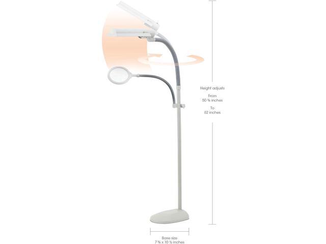 OttLite 18w EasyView Standing Floor Lamp with Optical Grade 3X Magnifier Attachment Arm & Flexible Neck - Wide Wing Shade with Modern Design for...