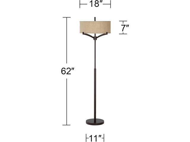 Franklin Iron Works Tremont Modern Mid Century Floor Lamp Standing 62' Tall Deep Bronze Metal Tan Burlap Drum Shade for Living Room Reading Bedroom...