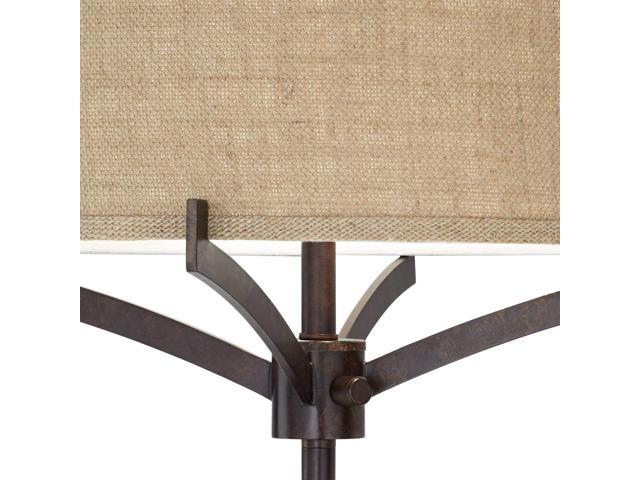 Franklin Iron Works Tremont Modern Mid Century Floor Lamp Standing 62' Tall Deep Bronze Metal Tan Burlap Drum Shade for Living Room Reading Bedroom...