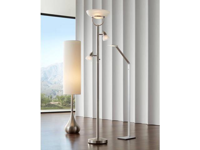 360 Lighting 3-in-1 Design Modern Torchiere Floor Lamp Dimmable Tree 3-Light 70' Tall Brushed Nickel Pole White Glass Shades for Living Room...