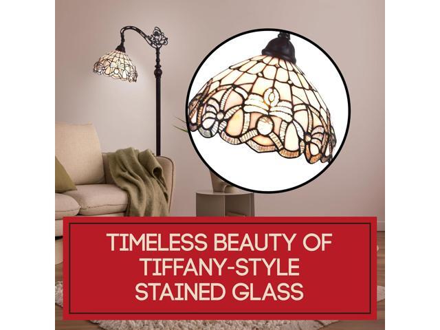 Amora Tiffany Floor Lamp - Arched, Stained Glass 62 - Traditional White Mahogany with Foot Switch Operation and Adjustable Lamp Shade - Custom...