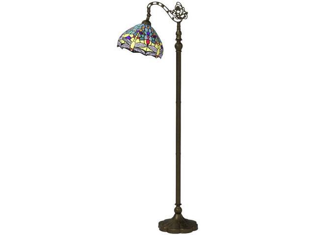 WERFACTORY Tiffany Floor Lamp Sea Blue Yellow Stained Glass Dragonfly Arch Lamp 12X18X64 Inch Gooseneck Adjustable Corner Stand Reading Light Decor...