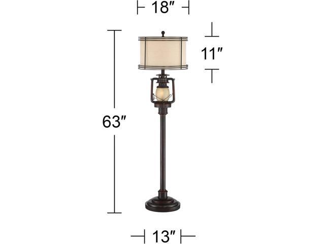 Barnes and Ivy Henson Rustic Industrial Farmhouse Standing Floor Lamp with Night Light Glass 63' Tall Bronze Earthy Fabric Drum Shade Decor for...