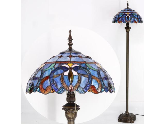 WERFACTORY Tiffany Floor Lamp Blue Purple Cloudy Stained Glass Standing Reading Light 16X16X64 Inches Antique Pole Corner Lamp Decor Bedroom Living...