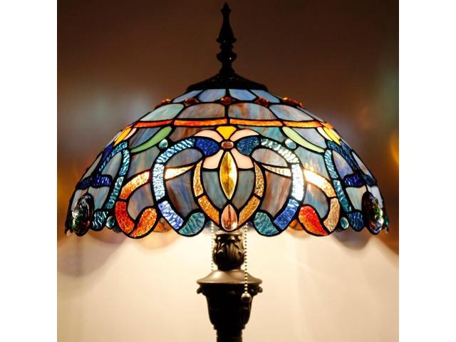 WERFACTORY Tiffany Floor Lamp Blue Purple Cloudy Stained Glass Standing Reading Light 16X16X64 Inches Antique Pole Corner Lamp Decor Bedroom Living...