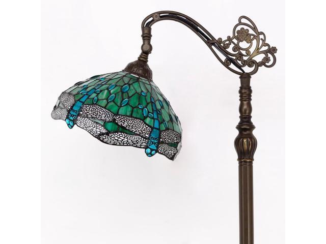 Tiffany Floor Lamp Stained Glass Lamp 18.88X12X67 Inch Angle Adjustable Arched Gooseneck Antique Reading Light (Green Dragonfly)