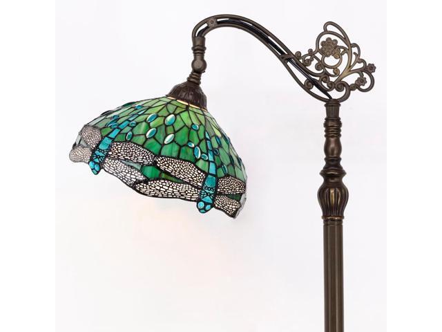 Tiffany Floor Lamp Stained Glass Lamp 18.88X12X67 Inch Angle Adjustable Arched Gooseneck Antique Reading Light (Green Dragonfly)