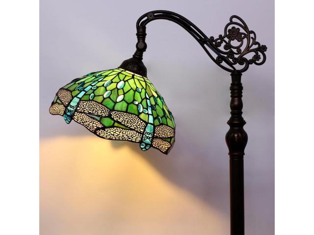 Tiffany Floor Lamp Stained Glass Lamp 18.88X12X67 Inch Angle Adjustable Arched Gooseneck Antique Reading Light (Green Dragonfly)