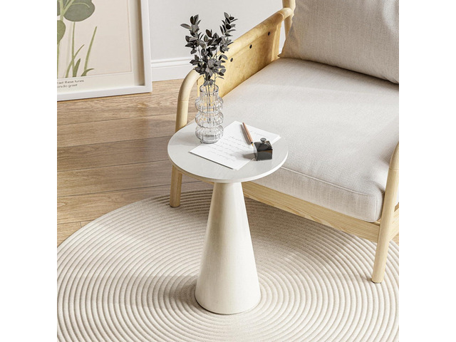 Farmhouse Pedestal Small End Table Round Martini Table Wood Plant Stand Rustic Drink Table for Small Space Living Room, Bedroom, White