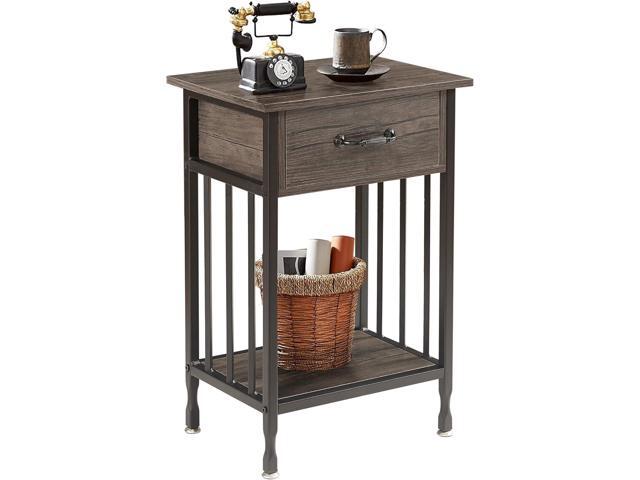 VECELO Nightstands,3-Tier Side Table End Table with Drawer and Storage Shelf,Bedside Tables Organizer,Night Stands for Bedroom, Living Room,Wood.