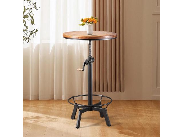 LOKKHAN 33.5-39.4 Inch Tall Industrial Bar Table-Adjustable Bar Height Bistro Whiskey Pub Table-23.7' Dia Swivel Round Wood Top Metal Base-Easily...