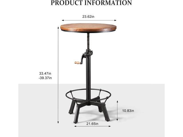 LOKKHAN 33.5-39.4 Inch Tall Industrial Bar Table-Adjustable Bar Height Bistro Whiskey Pub Table-23.7' Dia Swivel Round Wood Top Metal Base-Easily...