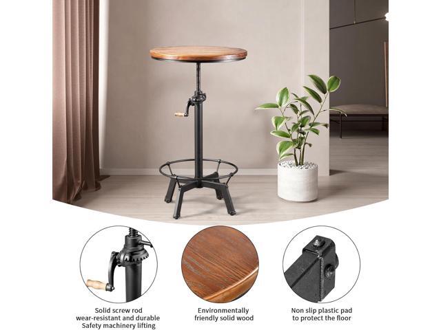 LOKKHAN 33.5-39.4 Inch Tall Industrial Bar Table-Adjustable Bar Height Bistro Whiskey Pub Table-23.7' Dia Swivel Round Wood Top Metal Base-Easily...