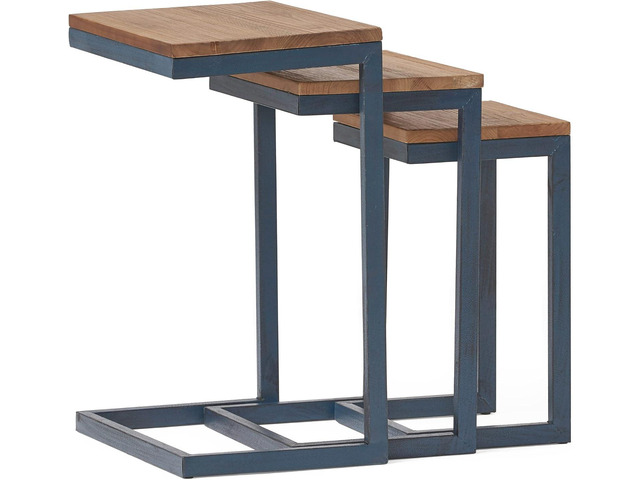 Savannah Fir Wood and Iron Nesting Side Tables (Set of 3) - Antique Brown