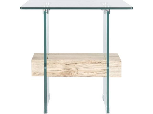 SAFAVIEH Home Collection Kayley Modern Glass Accent Table with Natural Shelf, Clean-Lined Side Table for Living Room or Bedroom (ACC7001A)