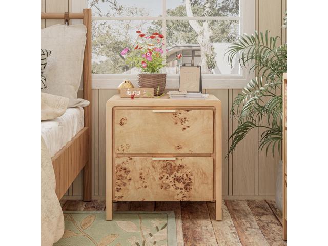 Fully Assembled Farmhouse Nightstand with Drawer, Distressed Wood Retro Accent Bedside Table, Small Nightstand Organizer, Mid Century Modern End.