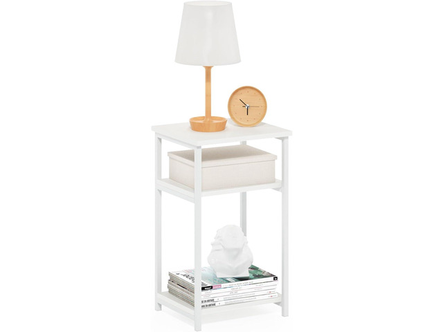 Furinno JUST 3-Tier Telephone Table, Metal Frame Modern Side Table with Open Shelf, Night Stand, Bedside Table, Easy Assembly, for Living Room,...
