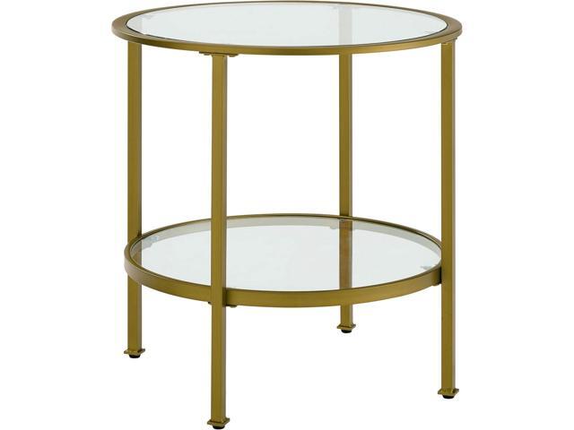 Crosley Furniture Aimee Small Side End Table with Storage Shelf for Living Room, Gold and Glass