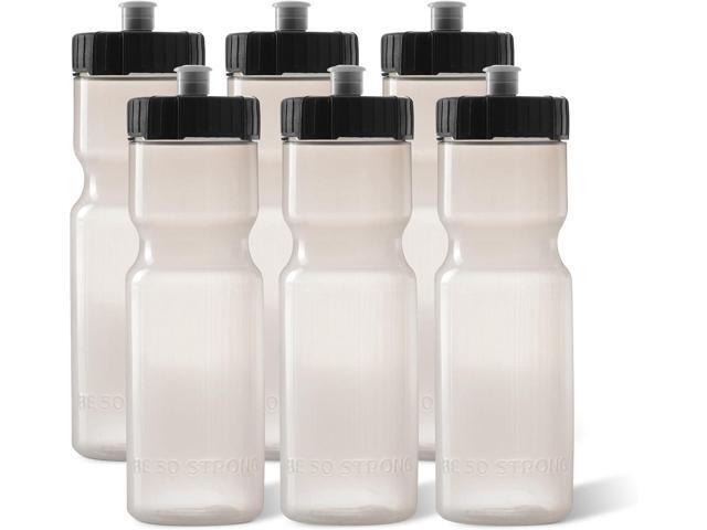 50 Strong Sports Water Bottles Reusable 22 oz BPA-Free Plastic Bottles with Pull Top Cap Made in USA Top Rack Dishwasher Safe Fits Most Bike.