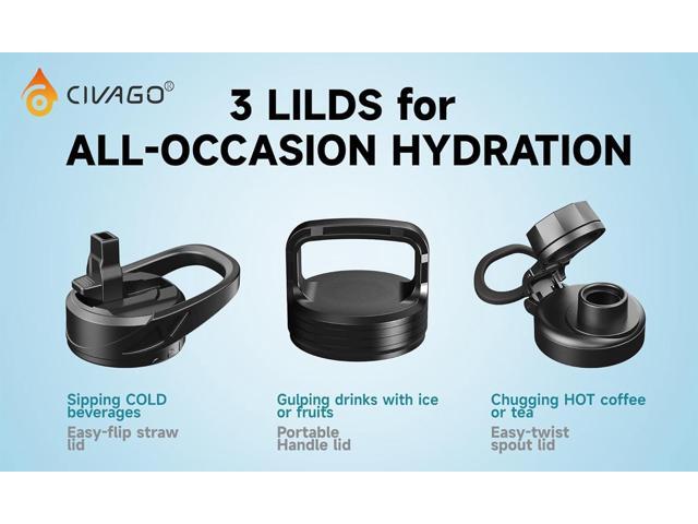 CIVAGO 40 oz Insulated Water Bottle With Straw, Stainless Steel Sports Water Cup Flask with 3 Lids (Straw, Spout and Handle Lid), Double Walled...