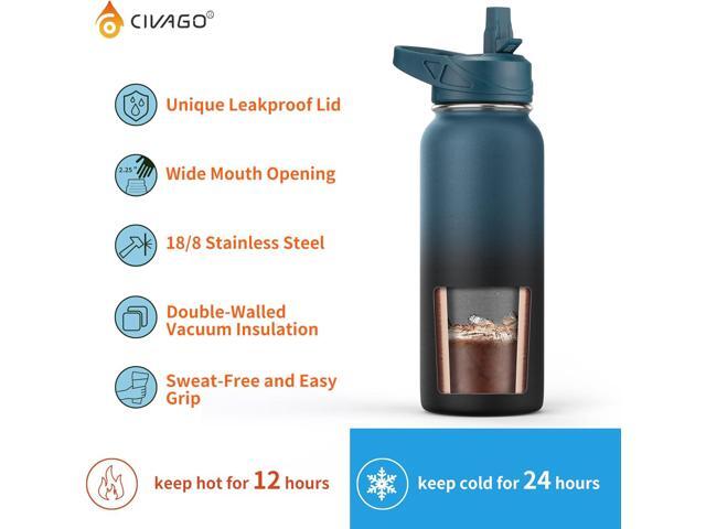 CIVAGO 40 oz Insulated Water Bottle With Straw, Stainless Steel Sports Water Cup Flask with 3 Lids (Straw, Spout and Handle Lid), Double Walled...