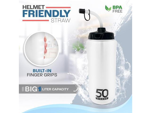 50 Strong 1 Liter Water Bottle with Straw 18-Pack Easy-Squeeze Sports Bottles with Long Straw & Built-In Finger Grip BPA-Free & Made in USA ...