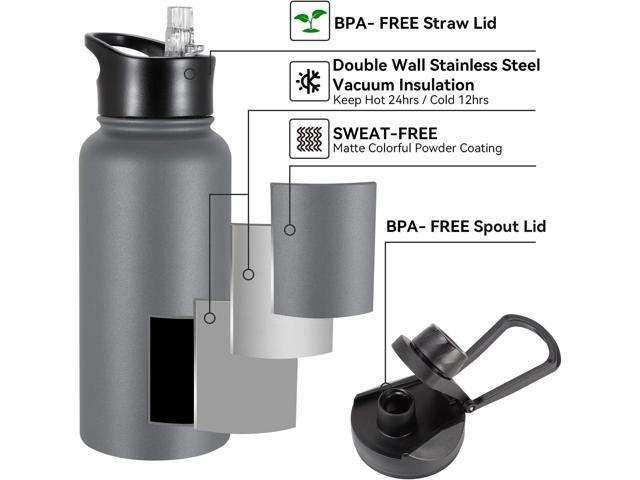 32 oz Insulated Water Bottle Bulk 8 Pack, Stainless Steel Sports Water Bottles with Straw Lid & Wide Mouth Lids, Double Walled Vacuum, Leak Proof,...