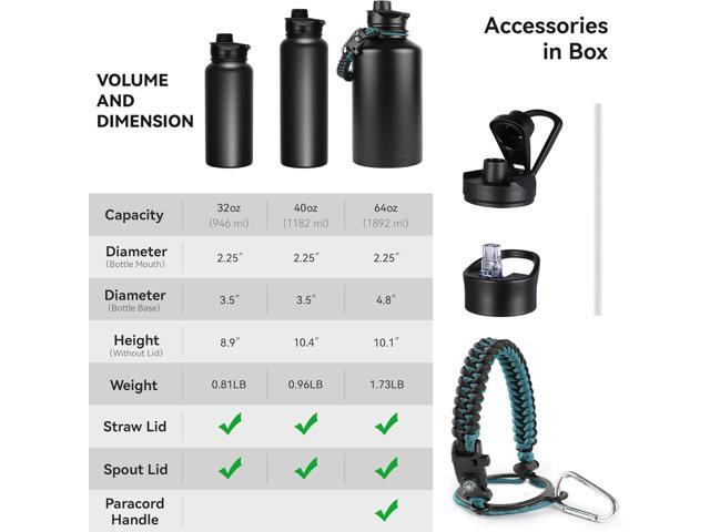 32 Oz Insulated Water Bottle Bulk 4 Pack, Stainless Steel Sports Water Bottles with Straw Lid & Wide Mouth Lids, Double Walled Vacuum, Leak Proof,...