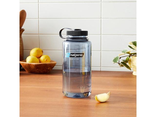 Nalgene Leak Proof Tritan BPA-Free Water Bottle - 32 oz Wide Mouth - Made in the USA for Outdoor Use & Daily Hydration (Grey w/Black Lid)