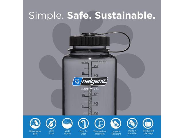Nalgene Leak Proof Tritan BPA-Free Water Bottle - 32 oz Wide Mouth - Made in the USA for Outdoor Use & Daily Hydration (Grey w/Black Lid)