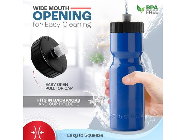 50 Strong Bulk Water Bottles 24 Pack Sports Bottle 22 oz. BPA-Free Easy Open with Pull Top Cap Made in USA Reusable Plastic Water Bottles...