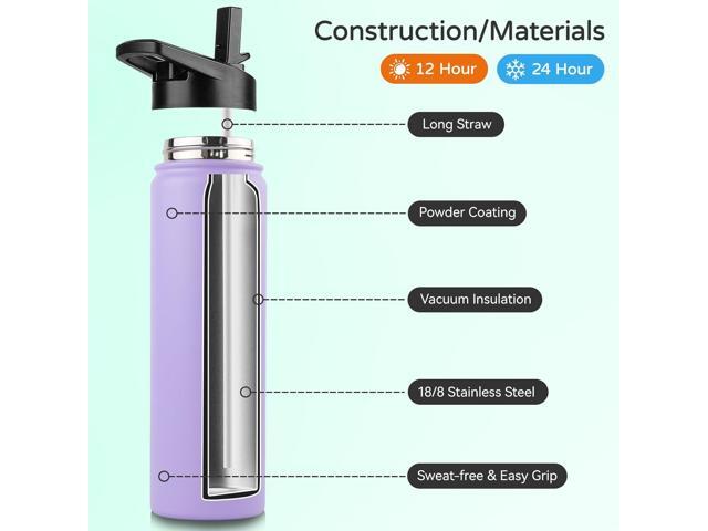 DOMICARE Insulated Water Bottle, 22 oz Vacuum Insulated Stainless Steel Reusable Sports Bottle with Straw Lid & Spout Lid for Travel, Camping,...