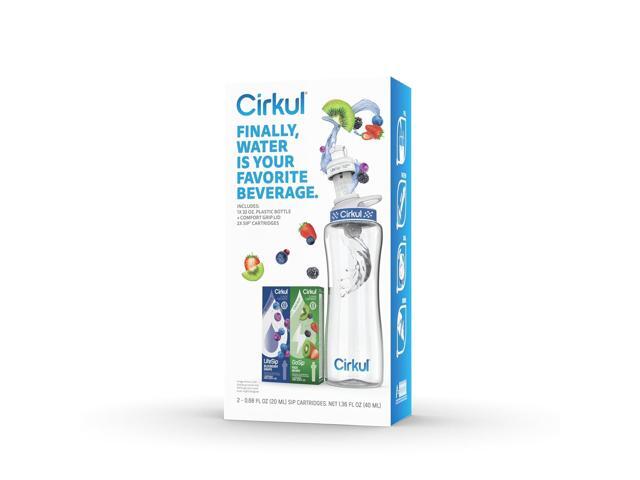 Cirkul 32oz. BPA-Free Plastic Water Bottle Starter Kit with Navy Lid, 2 Flavor Cartridges (1 LifeSip Blueberry Grape, 1 GoSip Kiwi Berry) Zero...