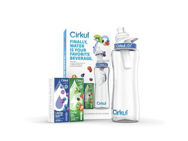 Cirkul 32oz. BPA-Free Plastic Water Bottle Starter Kit with Navy Lid, 2 Flavor Cartridges (1 LifeSip Blueberry Grape, 1 GoSip Kiwi Berry) Zero...
