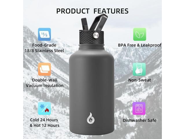 BJPKPK Half Gallon Insulated Water Bottles with Straw Lid, 64oz Large Water Jug, Stainless Steel Bottles with 3 Lids and Paracord Handle, Thermos...