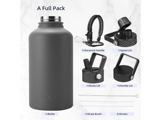 BJPKPK Half Gallon Insulated Water Bottles with Straw Lid, 64oz Large Water Jug, Stainless Steel Bottles with 3 Lids and Paracord Handle, Thermos...