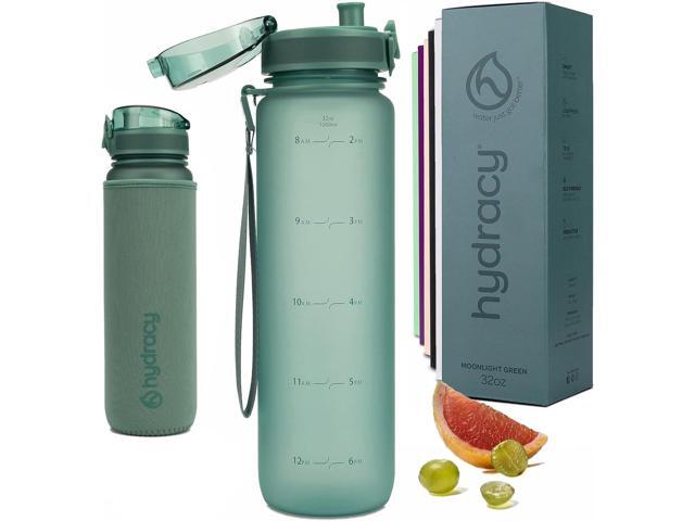 Hydracy Water Bottle with Time Marker -Large BPA Free Water Bottle & No Sweat Sleeve -Leak Proof Gym Bottle with Fruit Infuser Strainer & Times to...