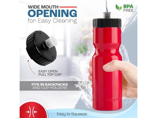 50 Strong Bulk Water Bottles 24 Pack Sports Bottle 22 oz. BPA-Free Easy Open with Pull Top Cap Made in USA Reusable Plastic Water Bottles...