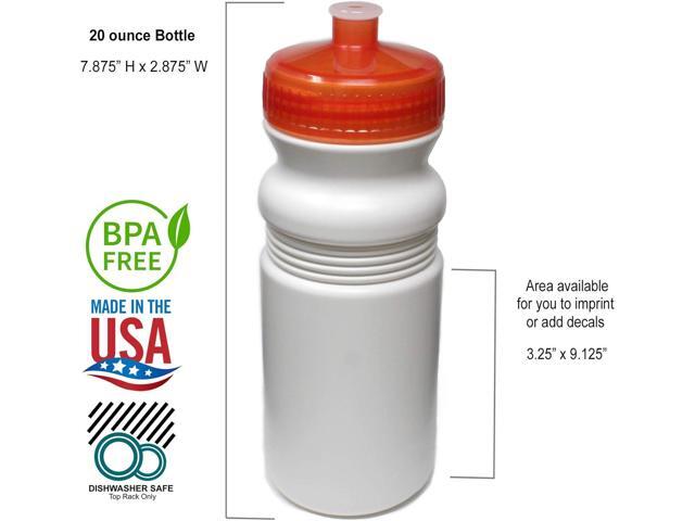 Rolling Sands 20 Ounce Sports Water Bottles 6 Pack, BPA-Free, Made In USA, Dishwasher Safe, Clear Frost Bottles/Rainbow Lids