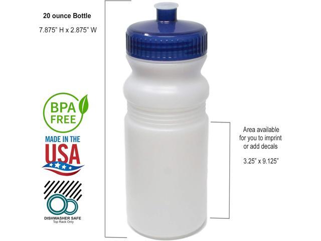 Rolling Sands 20 Ounce Sports Water Bottles 24 Pack, BPA-Free, Made in USA, Dishwasher Safe, Clear Frost Bottles/Variety