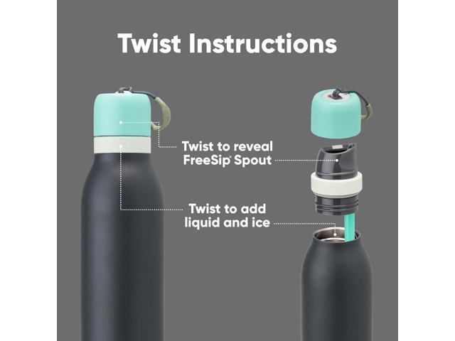 Owala FreeSip Twist Insulated Stainless Steel Water Bottle with Straw for Sports and Travel, BPA-Free, 24-oz, Blue/Grey (Foggy Tide)