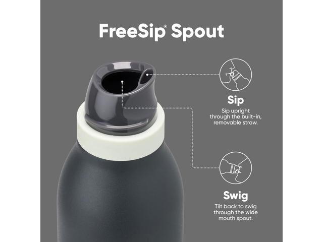 Owala FreeSip Twist Insulated Stainless Steel Water Bottle with Straw for Sports and Travel, BPA-Free, 24-oz, Blue/Grey (Foggy Tide)
