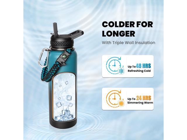 Insulated Water Bottle 40 oz, Triple Wall Vacuum Stainless Steel (Cold for 48 Hrs), Leak Proof & Non-BPA, Modern Water Flask Jug with Paracord...