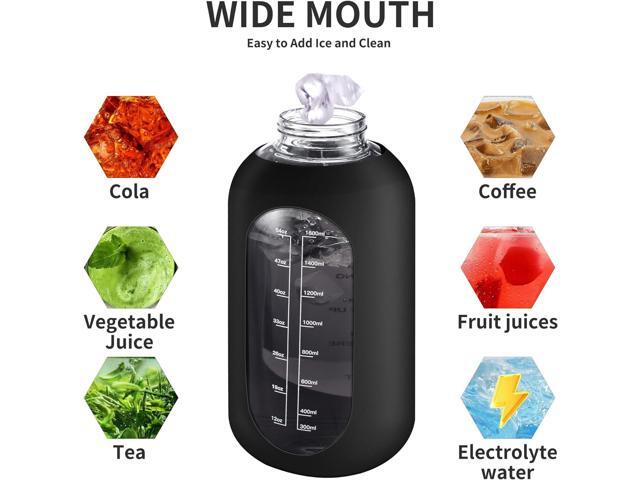 CIVAGO 40 oz Glass Water Bottle with Straw and Handle, Large Sports Motivational Water Bottle Flask with Time Marker and 2 Lids, Leakproof Water...