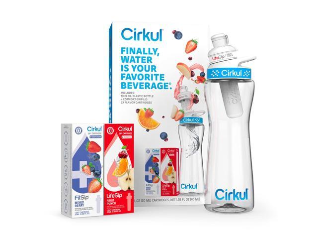 Cirkul 22oz. BPA-Free Plastic Water Bottle Starter Kit with Blue Lid, 2 Flavor Cartridges (1 LifeSip Fruit Punch, 1 FitSip Mixed Berry) Zero...